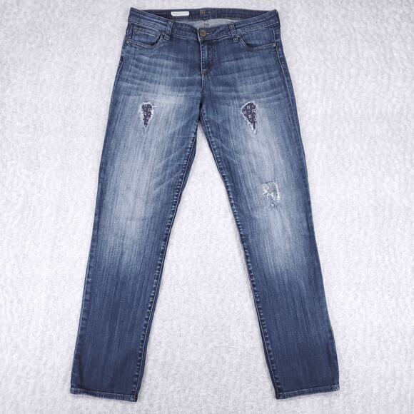 Kut Catherine Jeans Womens 6 Dark Wash Blue Boyfriend Straight Distressed Faded - Picture 1 of 12